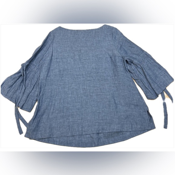 Blue Long Sleeve Linen Blouse | Size 0X - Picture 2 of 4
